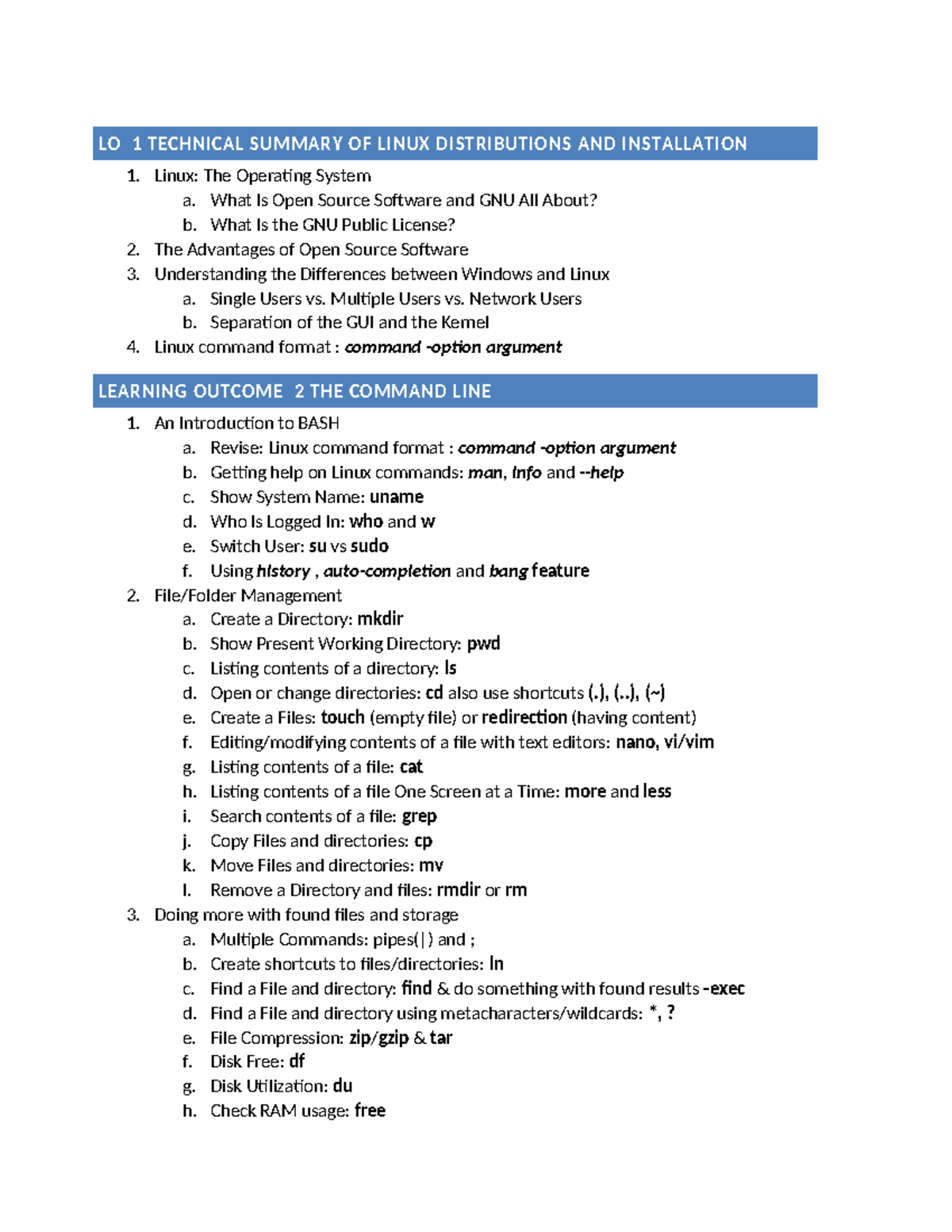 LO 1 & 2 TECHNICAL SUMMARY OF LINUX DISTRIBUTIONS & COMMAND LINE - Studocu