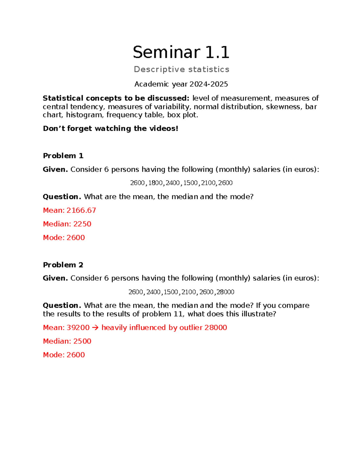 Seminar 1.1 2425 - Descriptive Statistics and Analysis Techniques ...