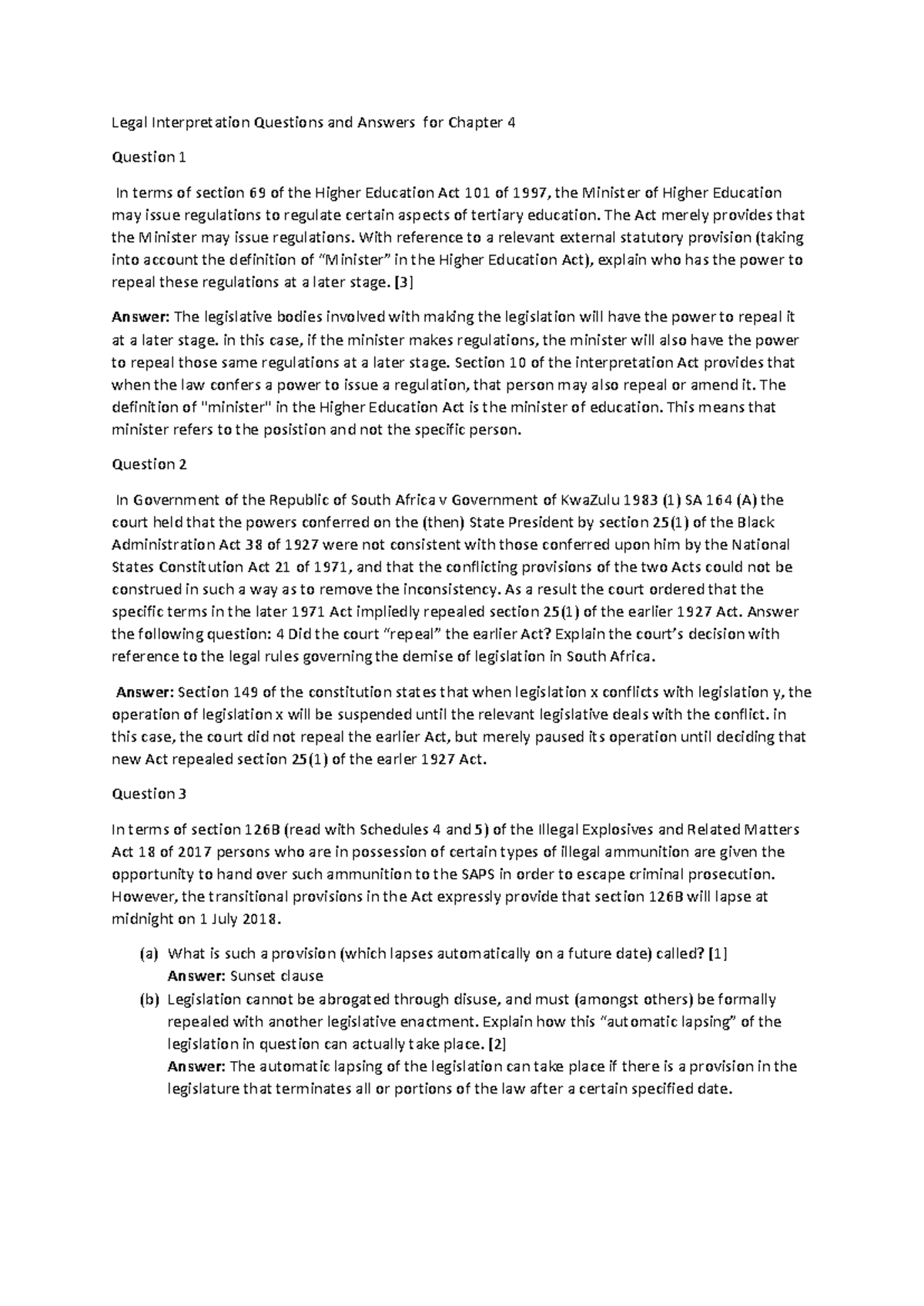 Legal Interpretation Q&A for Chapter 4 - Key Concepts Explained - Studocu