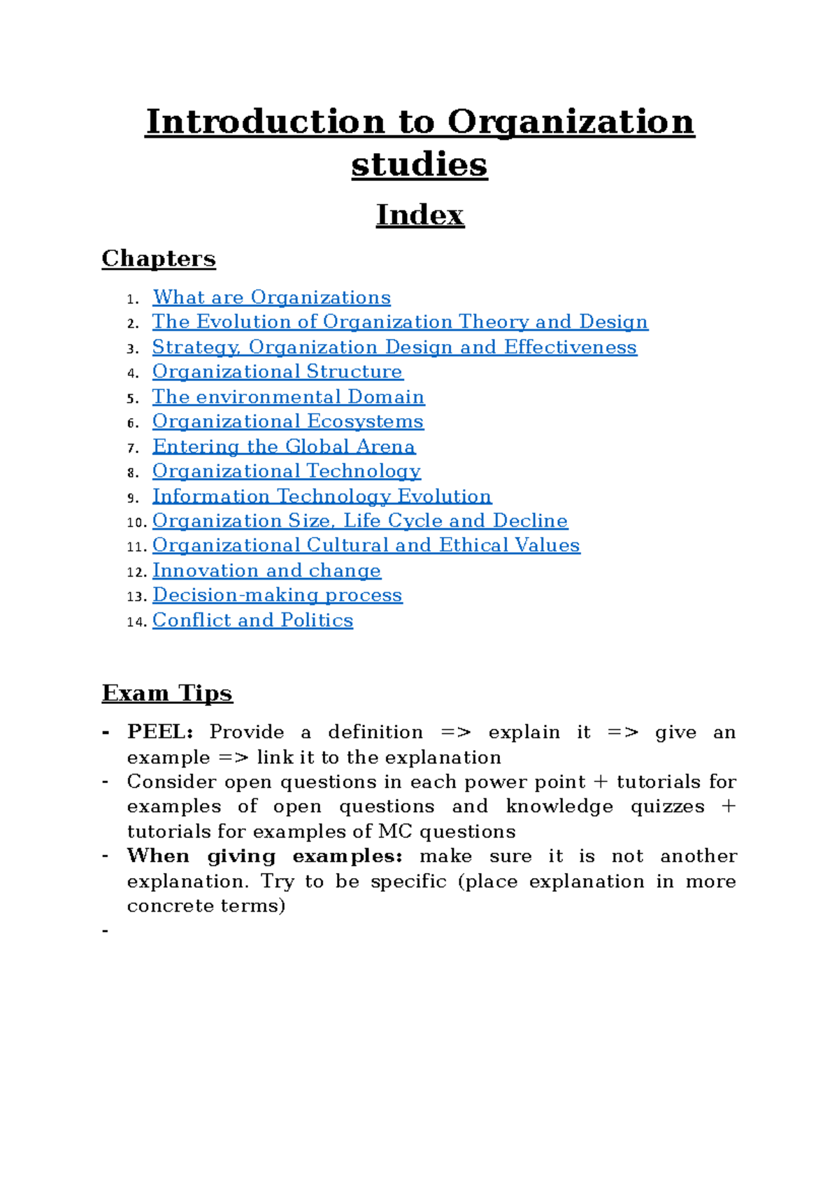 Organizational Studies (OS 101): Comprehensive Study Notes - Studeersnel