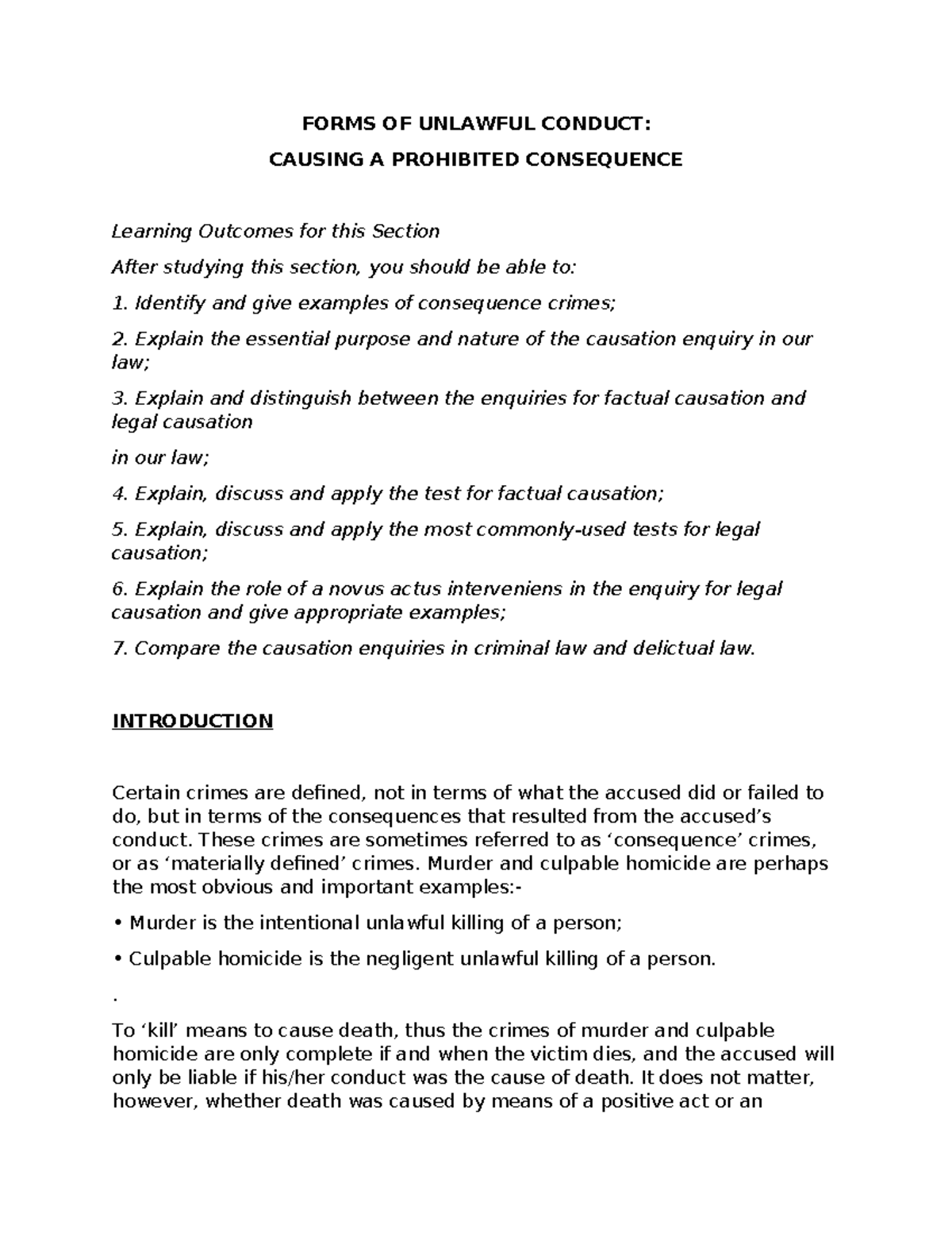 Criminal Law (CL101) Notes on Consequence Crimes and Causation ...