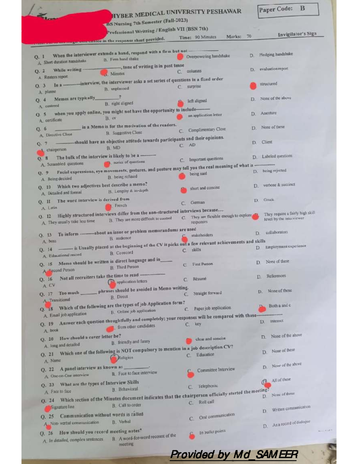 BSN 7th Semester Professional Writing Exam Paper 2024 - Studocu