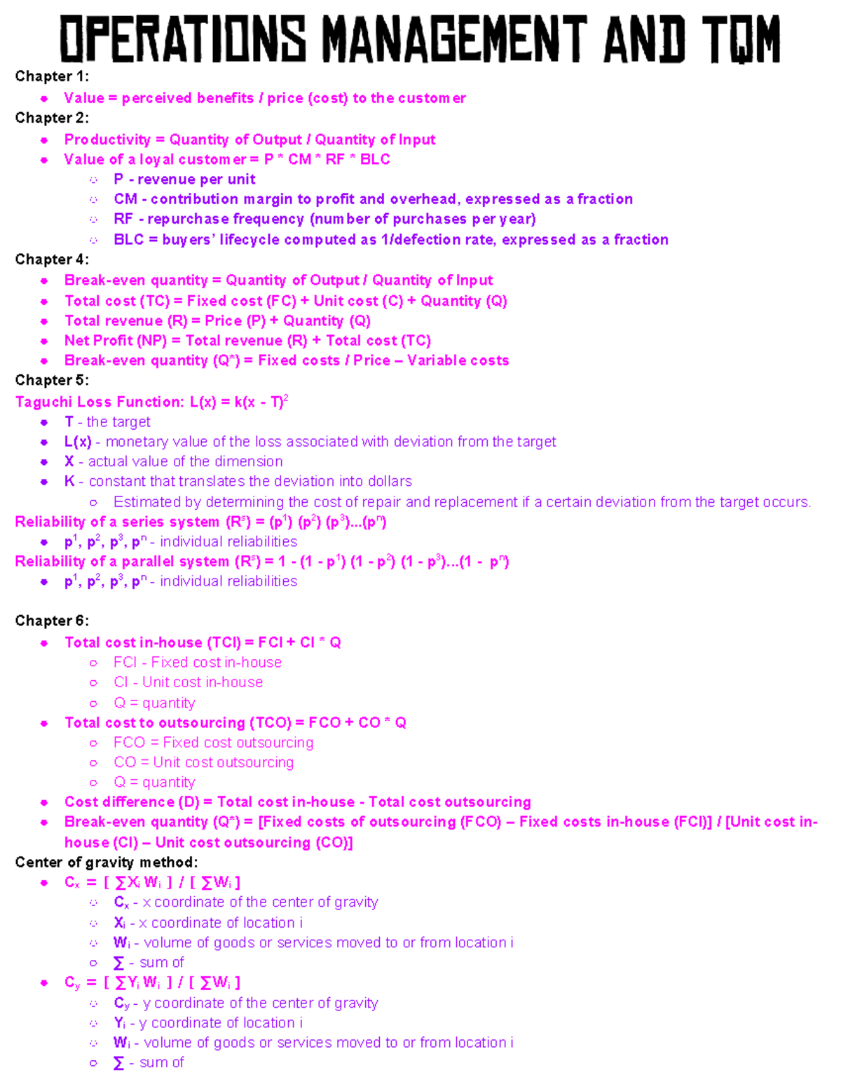 Operations Management Formulas: Key Concepts and Calculations - Studocu