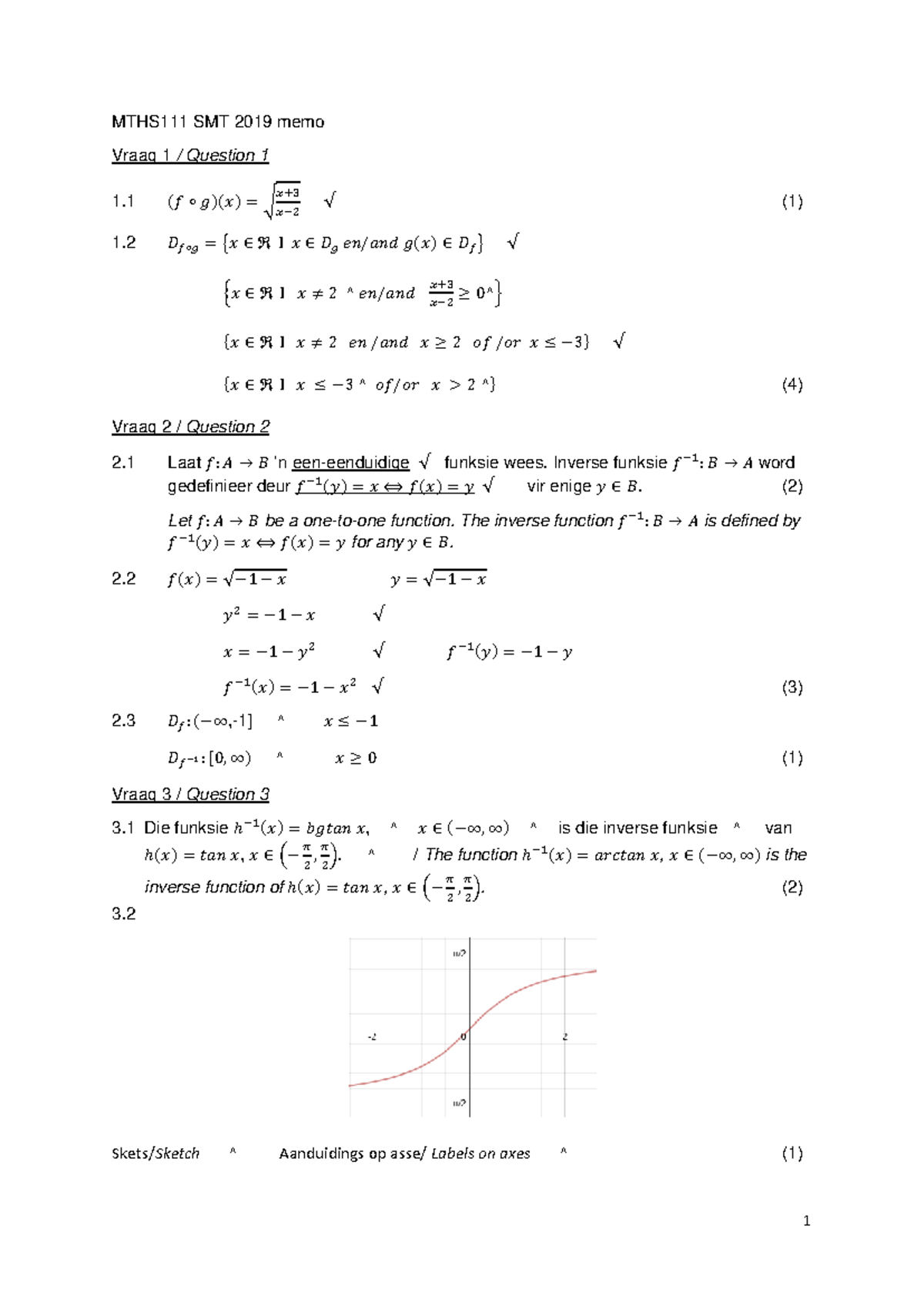 MTHS111 2019 Semester Test Memo - Detailed Solutions and Analysis - Studocu