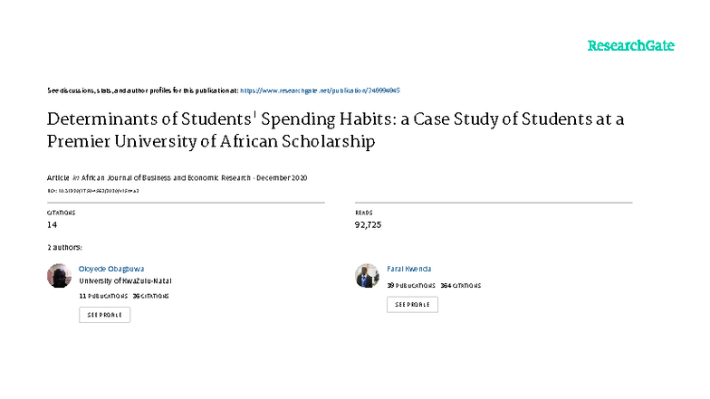 Determinants of Spending Habits: A Case Study of University Students ...