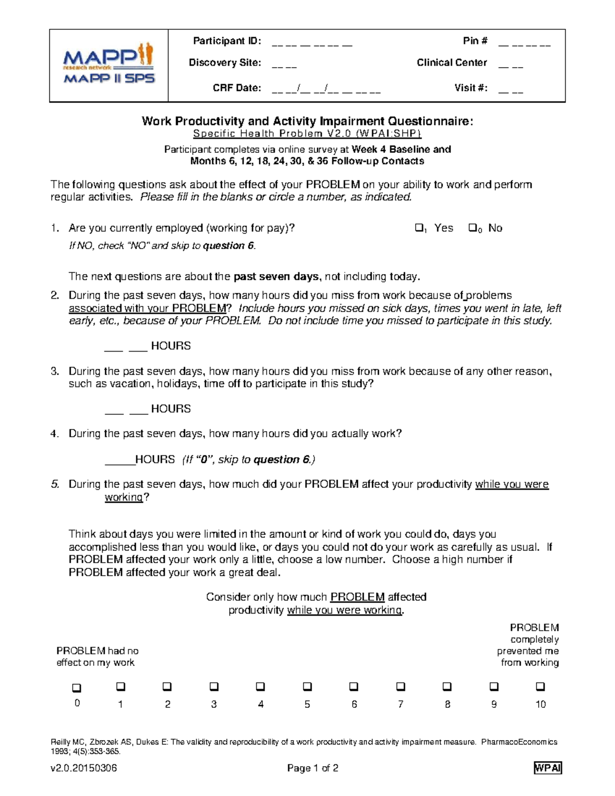 WPAI:SHP v2.0 Work Productivity & Activity Impairment Questionnaire ...