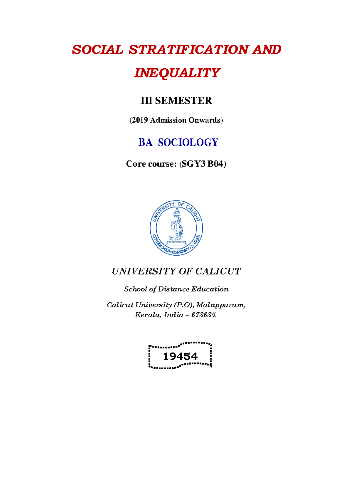 Social Stratification and Inequality Notes - BA Sociology (SGY3 B04 ...