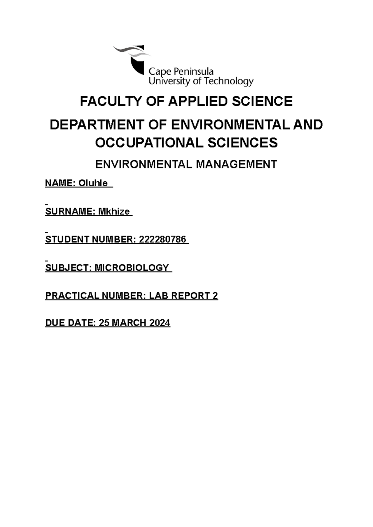 MICR 202 - Lab Report 2: Staining Techniques for Microbial ...