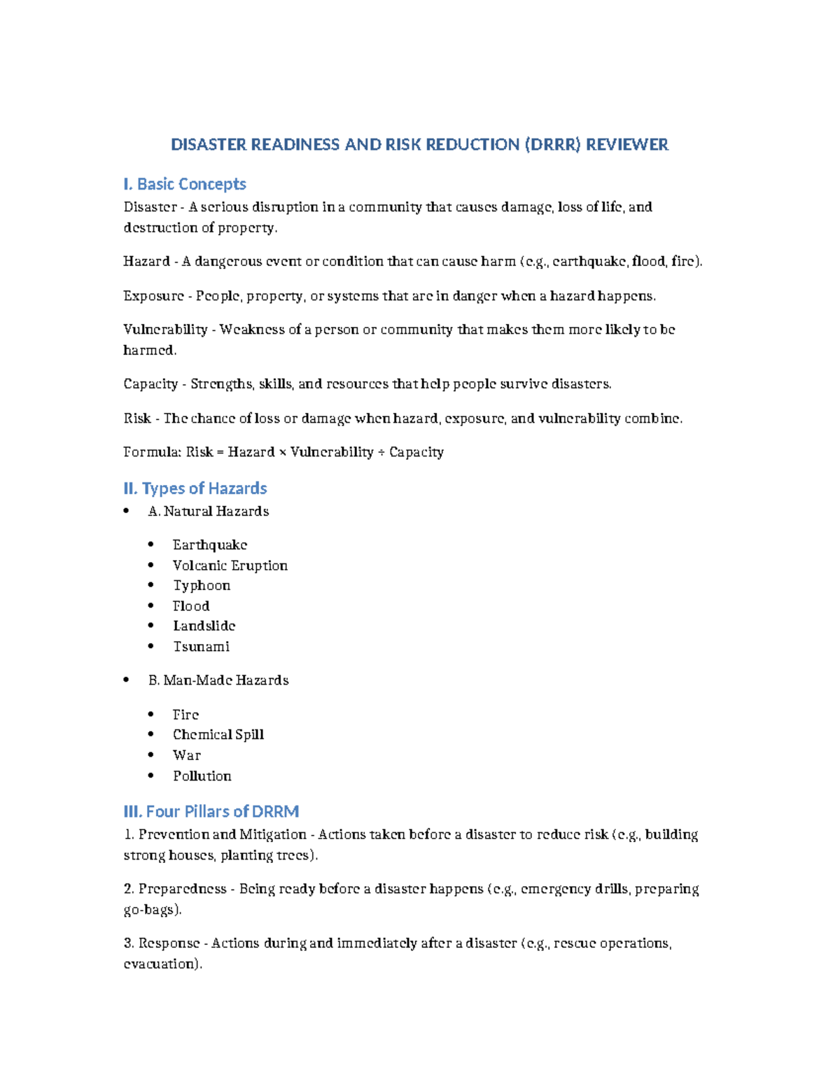 DRRR 101: Disaster Readiness & Risk Reduction Reviewer - Studocu