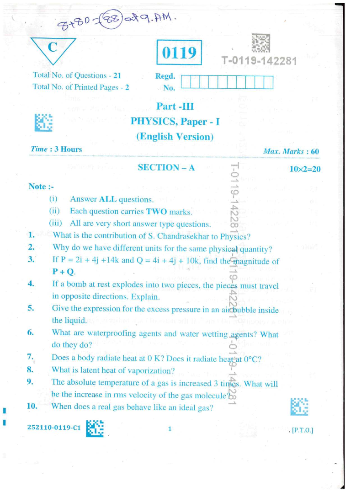 Govt pf-II PHY - Ybzbx Physics Paper I Short Answer Questions - Studocu