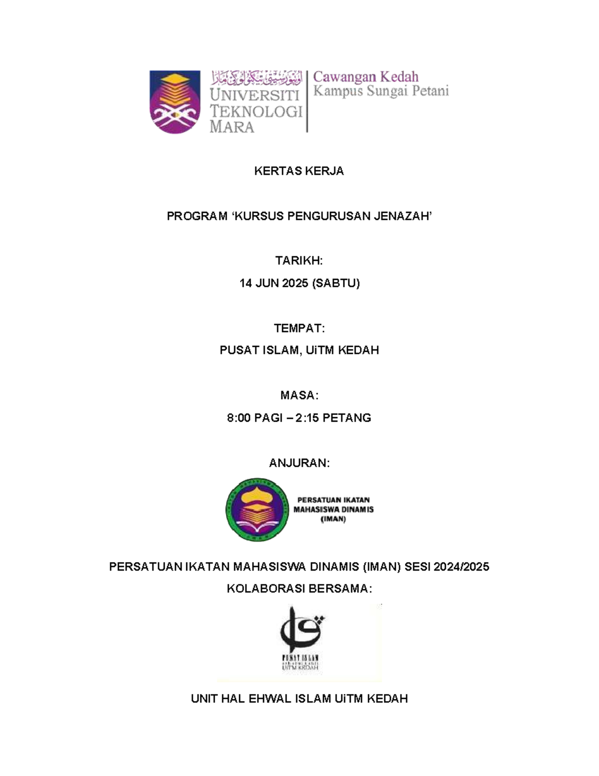 KK Kursus Pengurusan Jenazah: Butiran Program & Objektif - Studocu