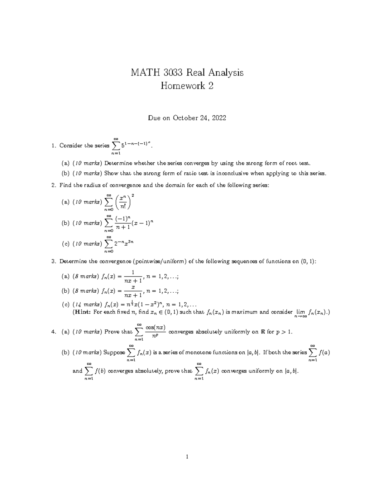 MATH3033HW2 - Assignments - MATH 3033 Real Analysis Homework 2 Due on ...