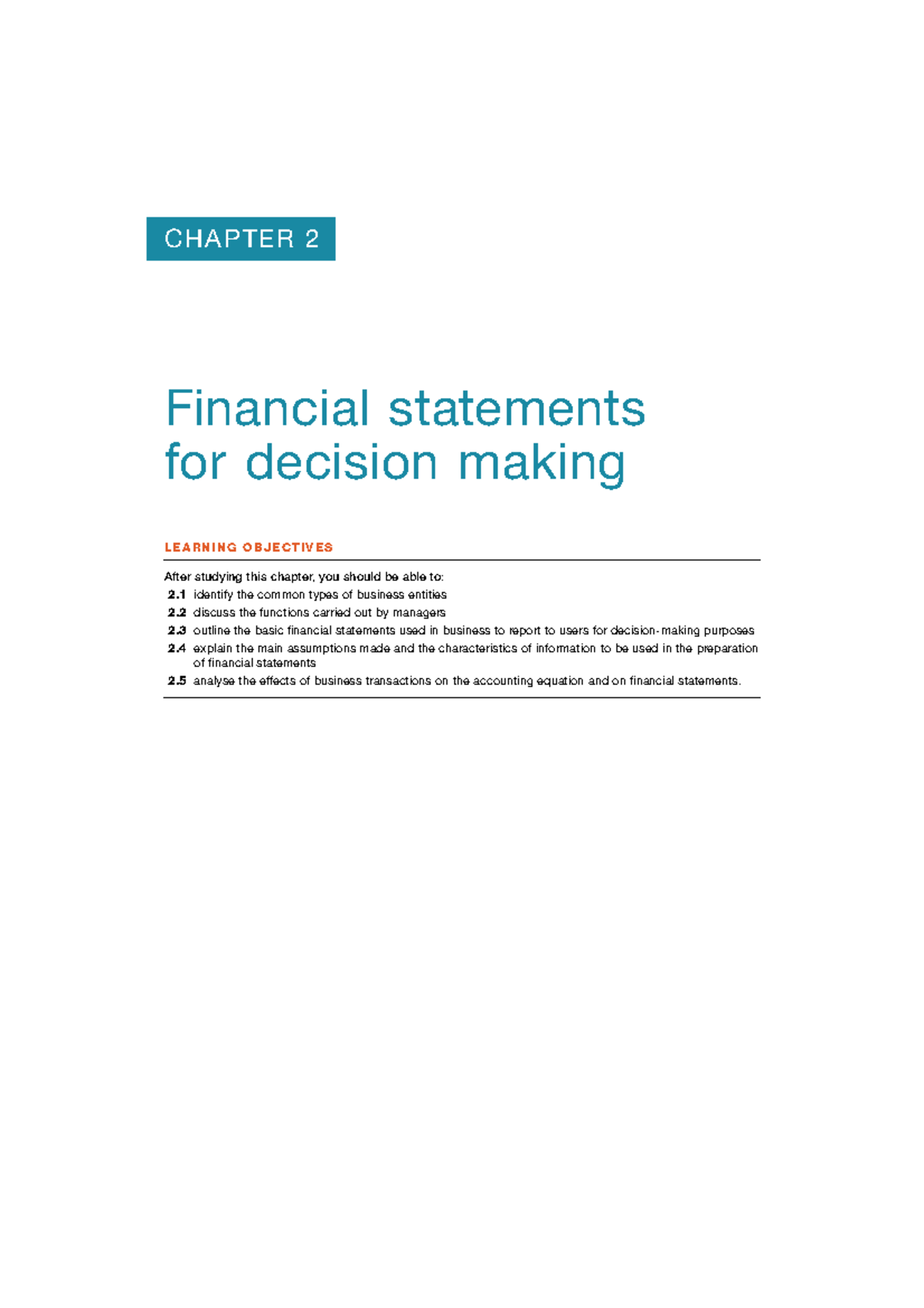 CHAPTER 2 Financial Statements for Decision Making - Key Concepts and ...