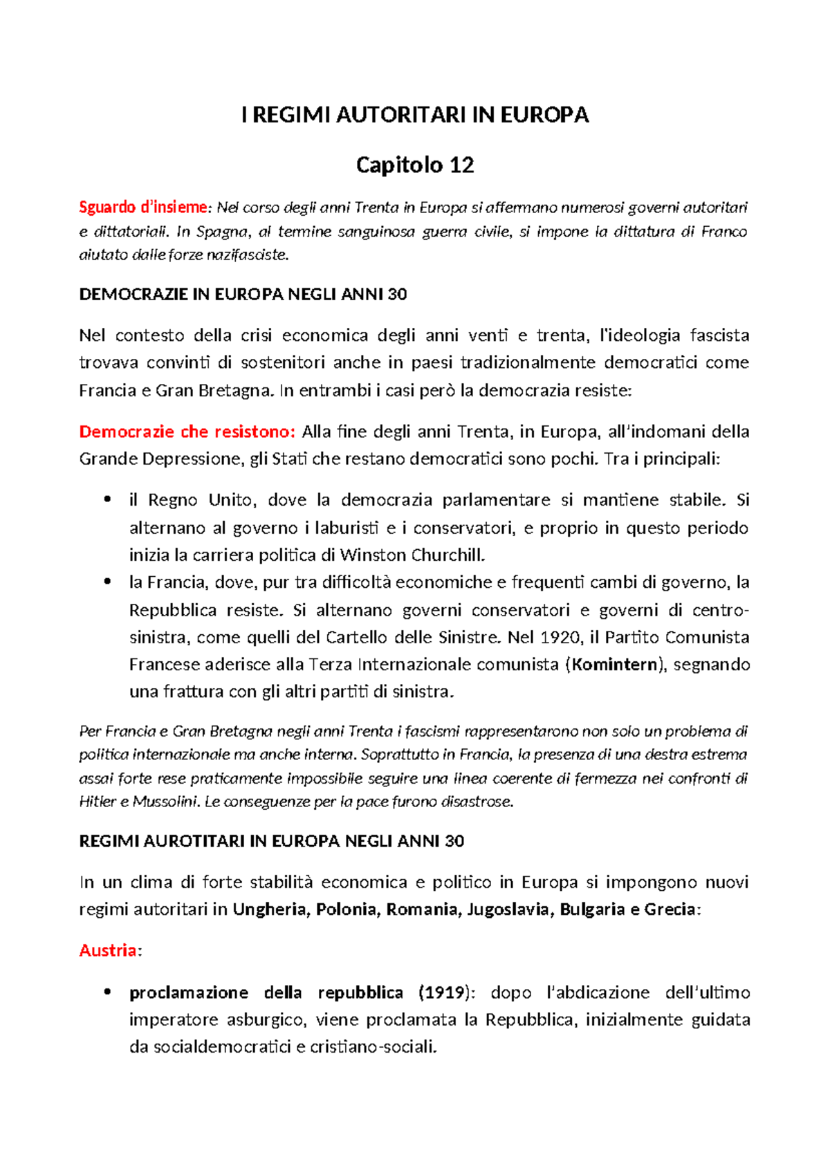 Regimi Autoritari in Europa negli Anni '30 - Capitolo 12 - Studocu