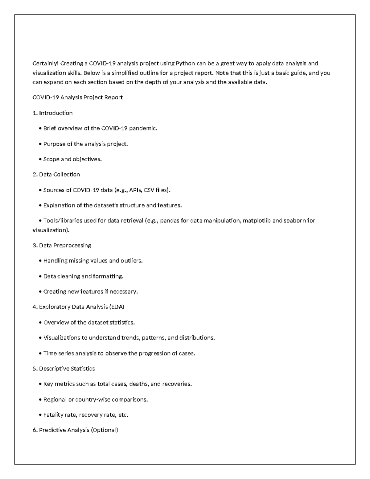 Covid 19 india project report - Certainly! Creating a COVID-19 analysis ...