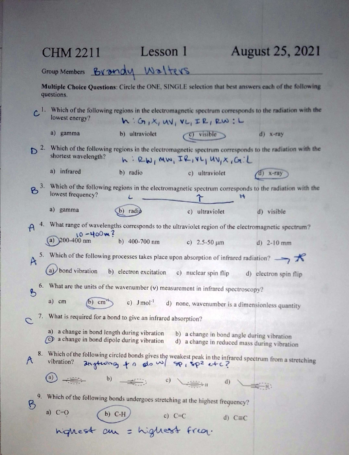Lesson 1 assignment - CHM 2211 Lesson 1 August 25, 2021 Group Members ...