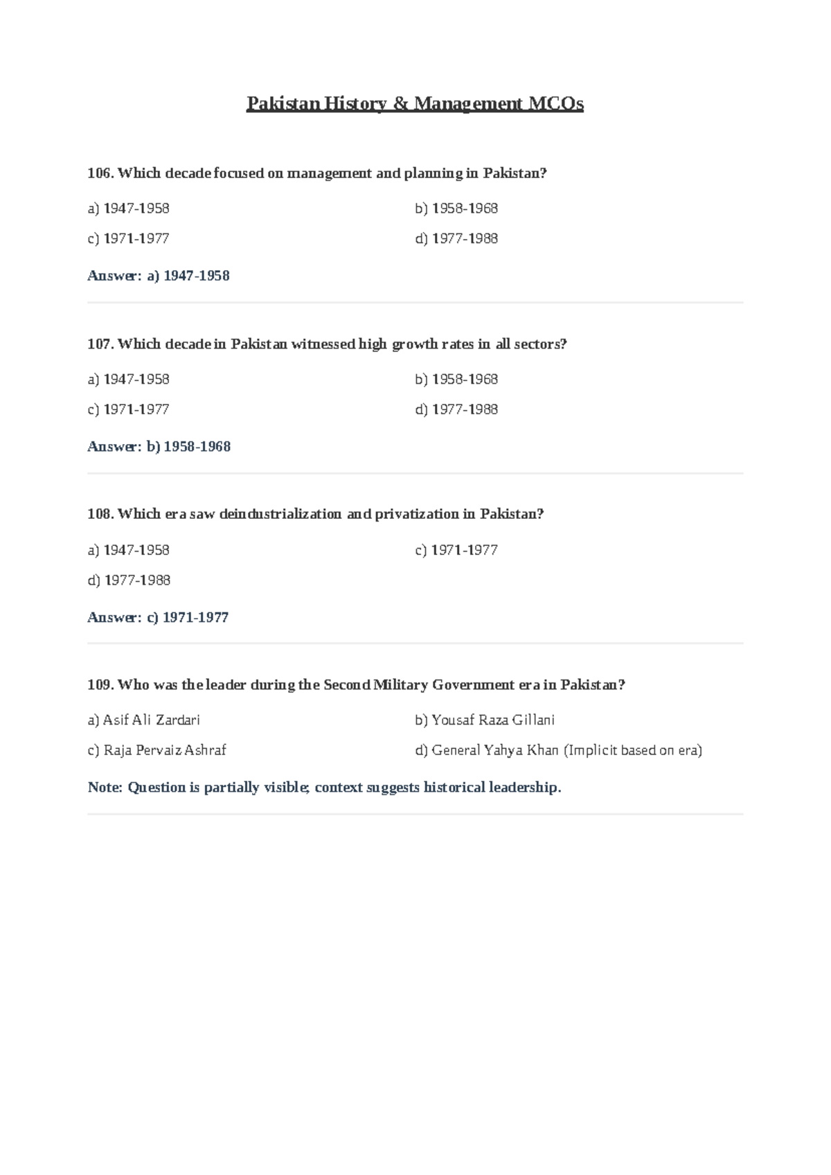 Pakistan History MCQs - Eco 610 - Pakistan History & Management MCQs ...
