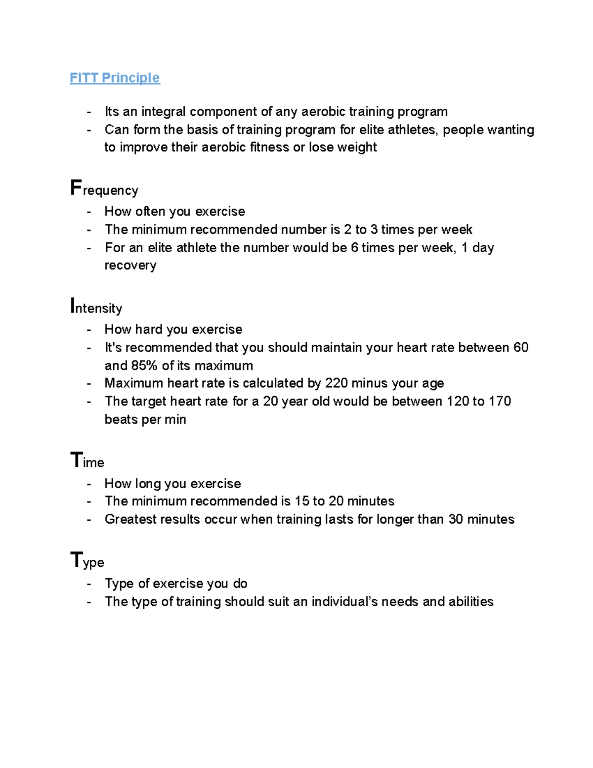 FITT Principle: Key Elements for Aerobic Training Programs - Studocu