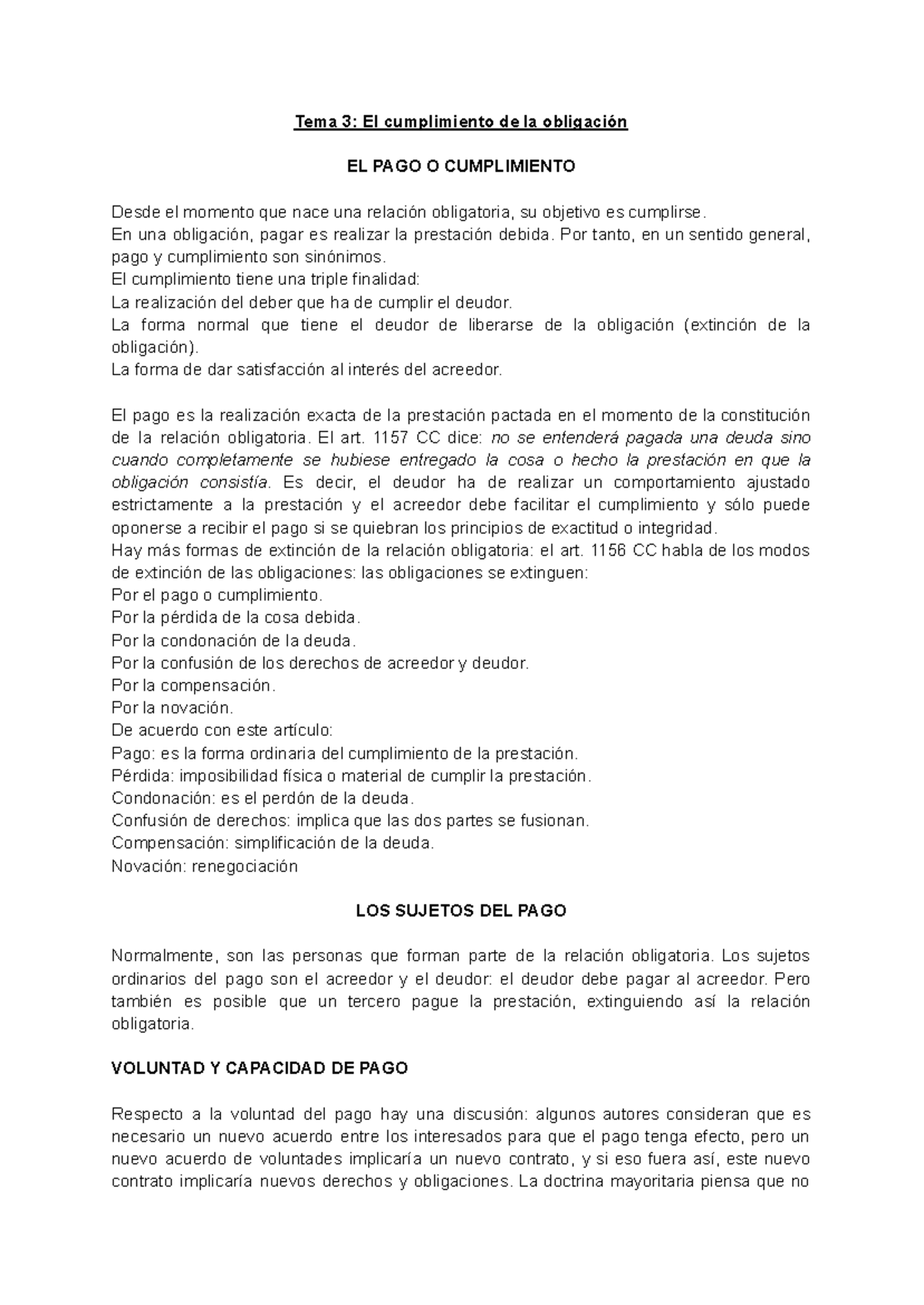 Tema 3 civil - Directos del power - Tema 3: El cumplimiento de la ...