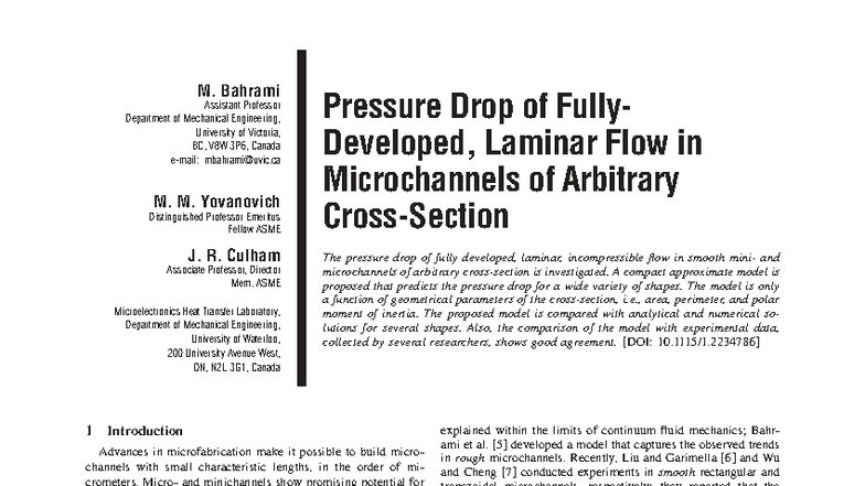 Pressure Drop Analysis of Laminar Flow in Microchannels (ME 123) - Studocu