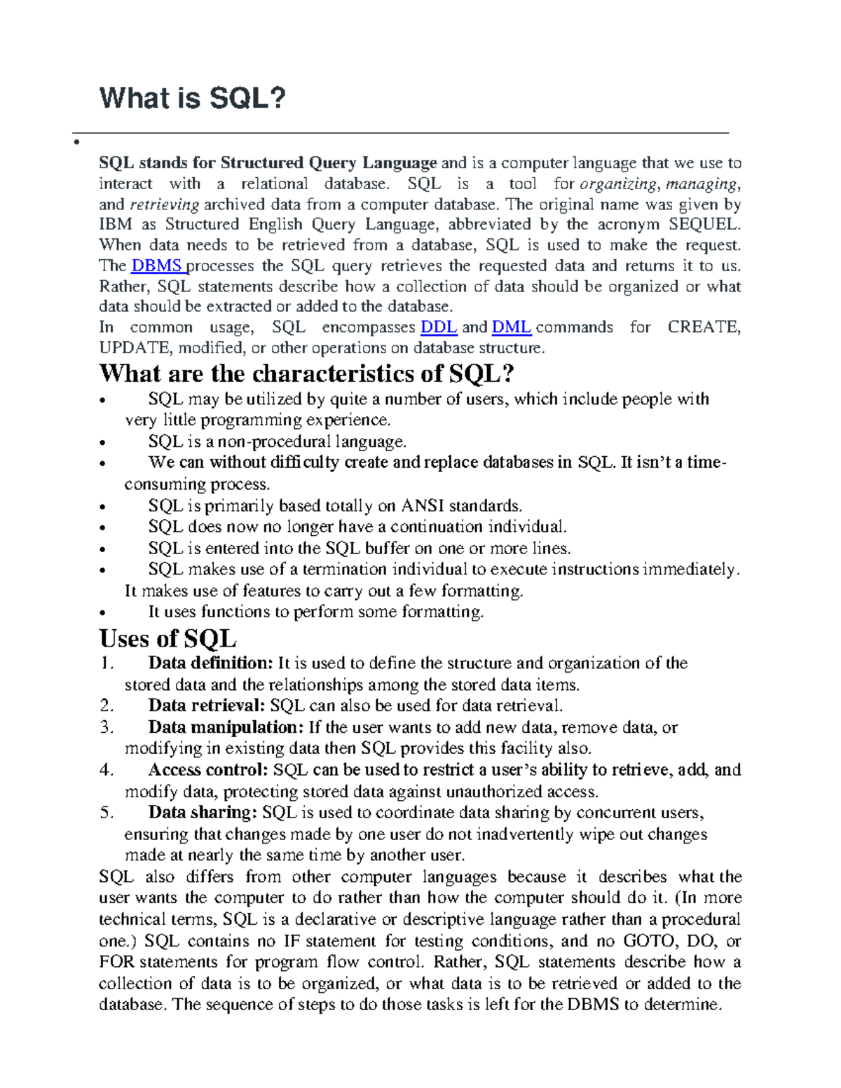 RDBMS Unit 3: Understanding SQL and Its Core Functions - Studocu