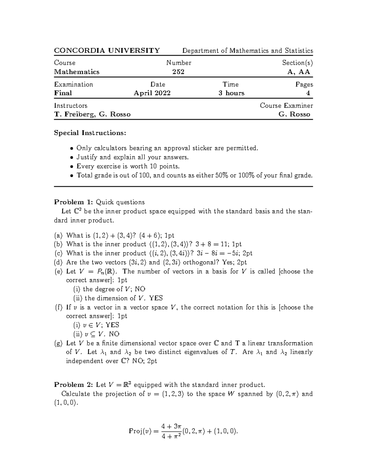 MATH 252 Final Exam Solutions - April 2022 - Studocu