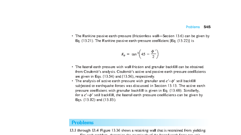 CH13: Lateral Earth Pressure Analysis - Rankine & Coulomb Notes - Studocu