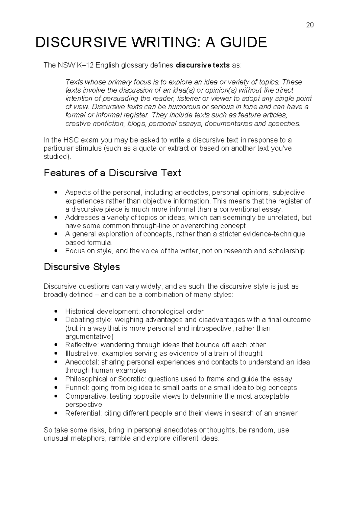 Discursive Writing Guide - NSW English HSC Preparation - Studocu