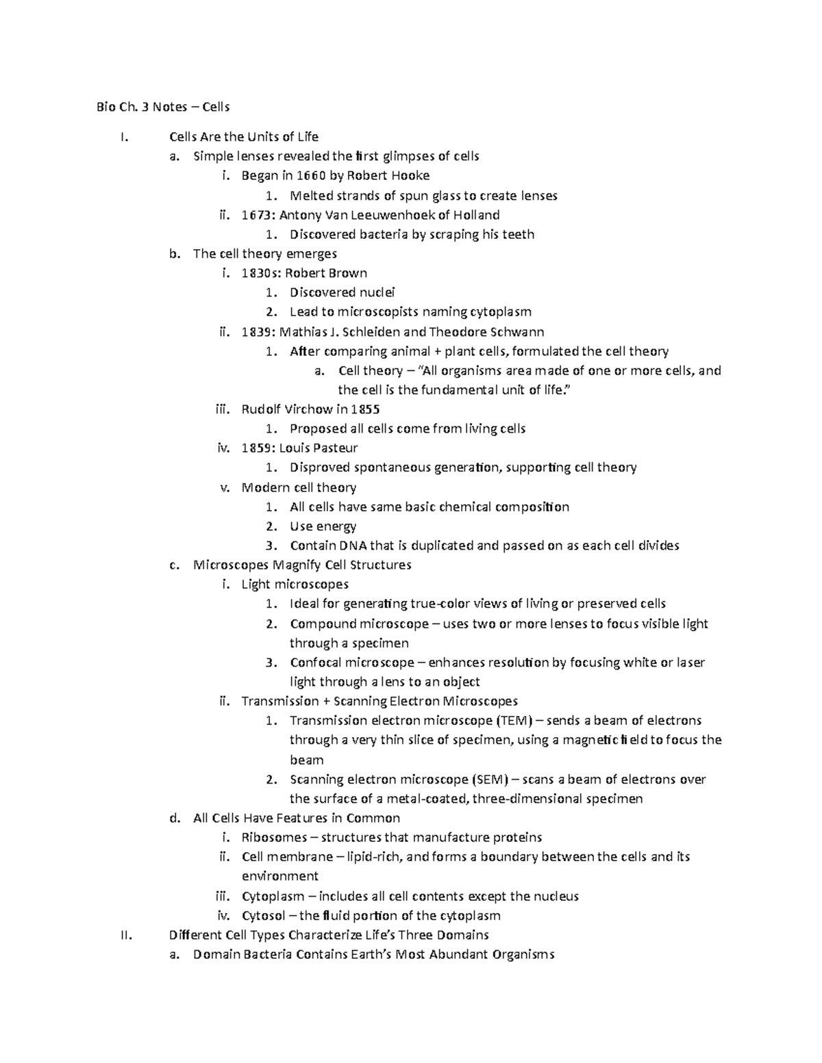 Bio 101: Chapter 3 - Notes on Cells and Their Functions - Studocu
