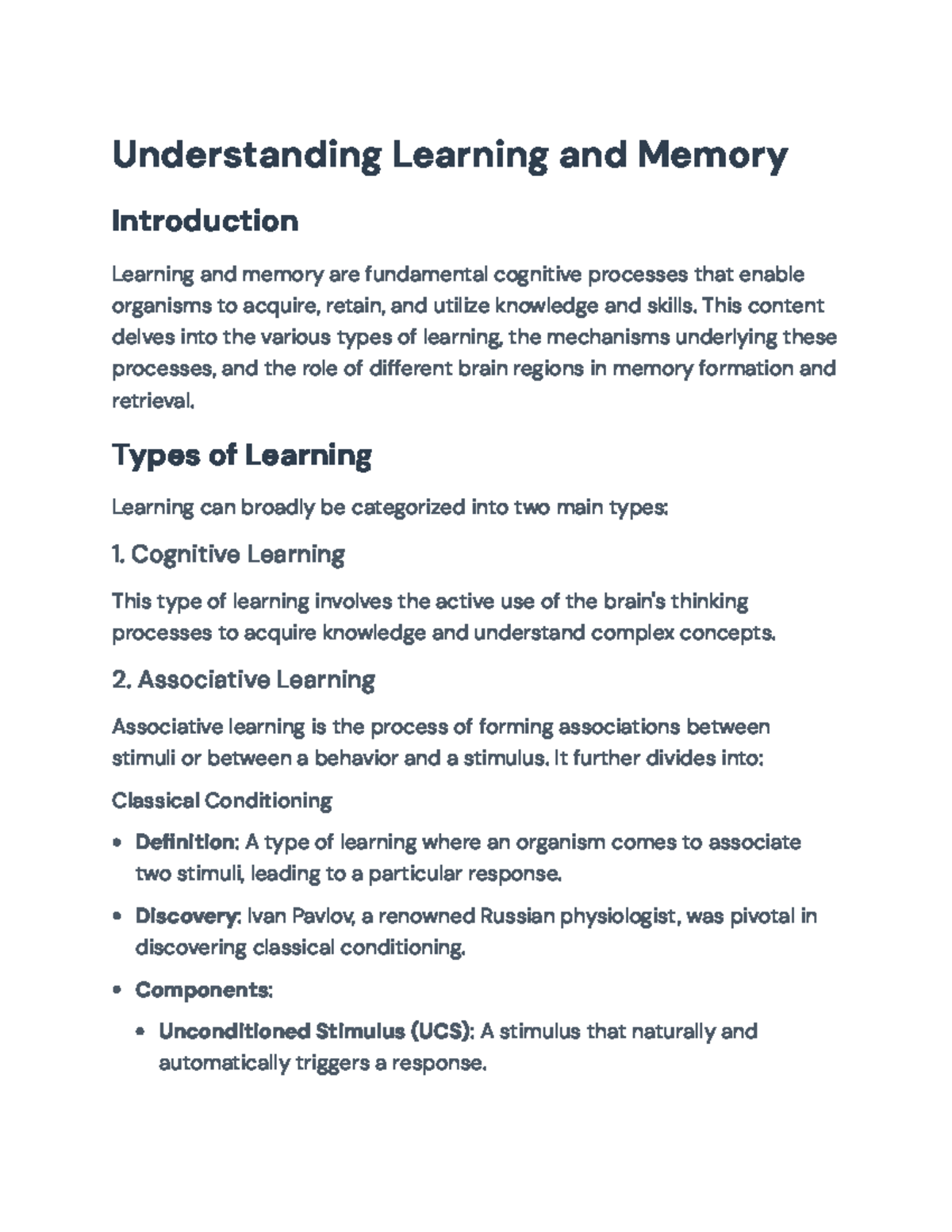Understanding Learning and Memory: An Overview of Cognitive Processes ...