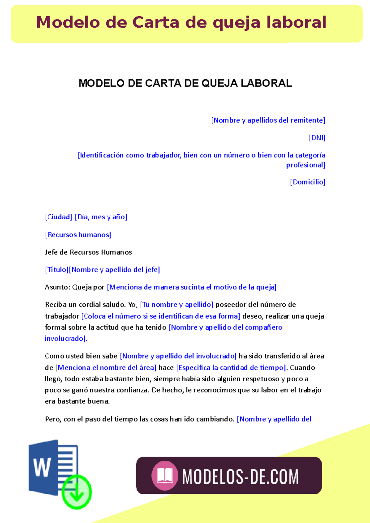 Modelo de Carta de Queja Laboral en Relaciones Laborales - Studocu