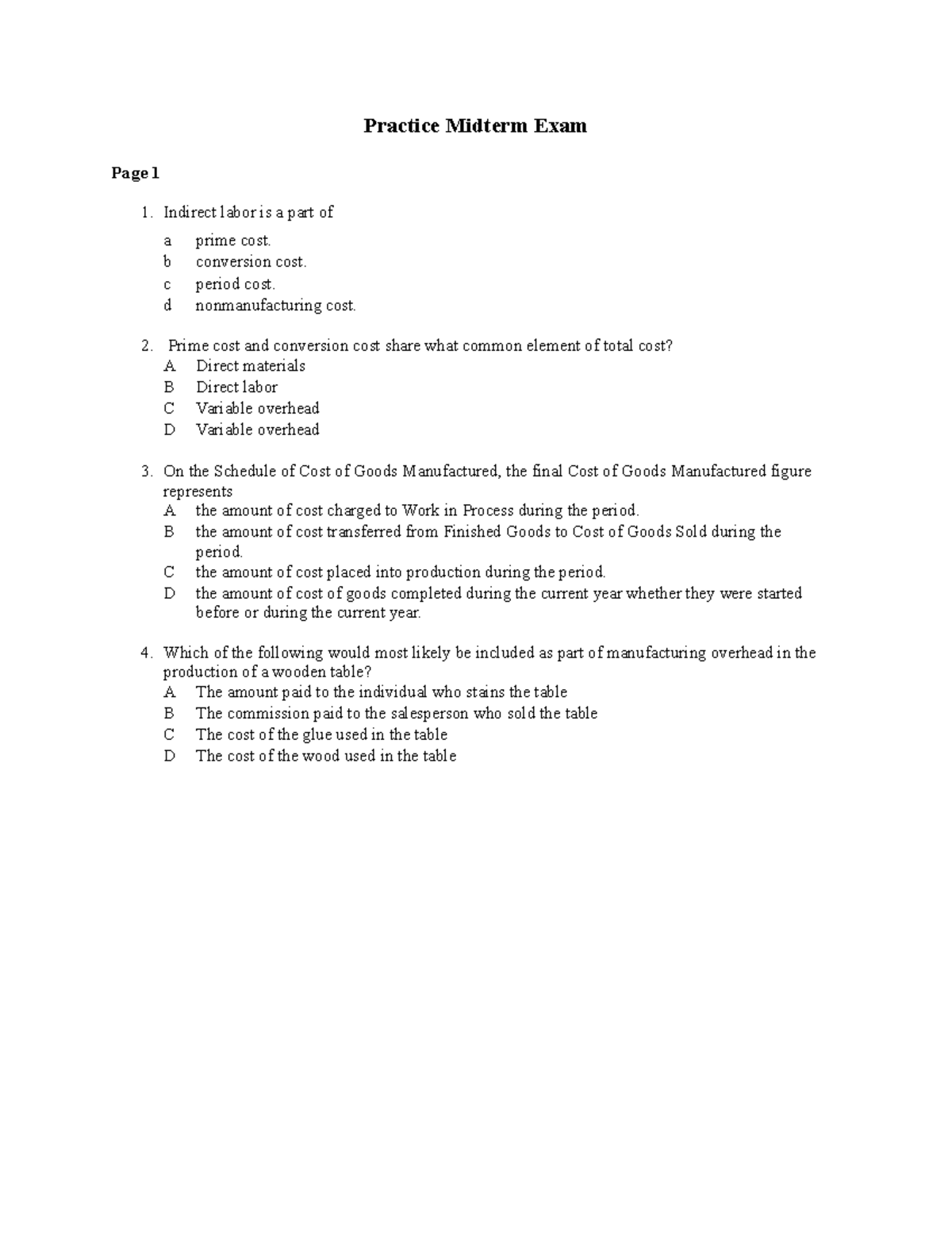 Practice Midterm Exam Review for Accounting 101 - Studocu