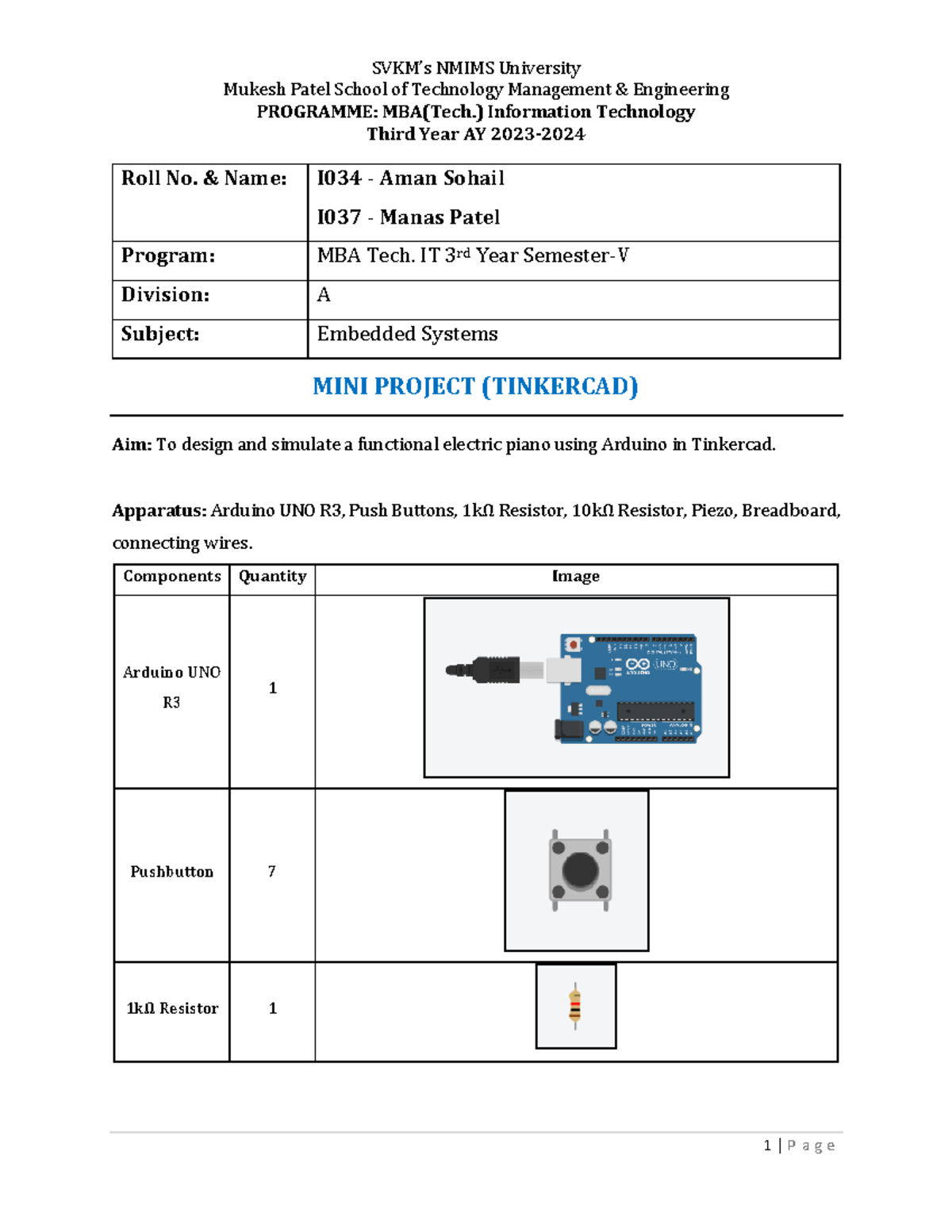 I034,I037 ES Mini Project - Arduino-Based Electric Piano Design - Studocu