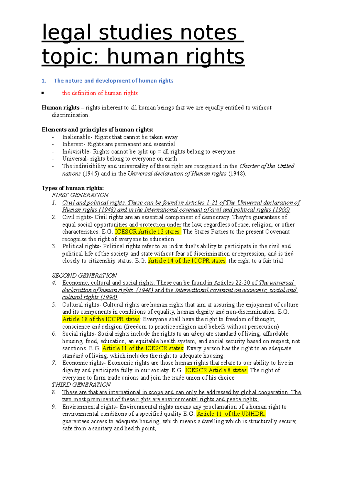 Human Right Notes - topic: human rights 1. The nature and development ...