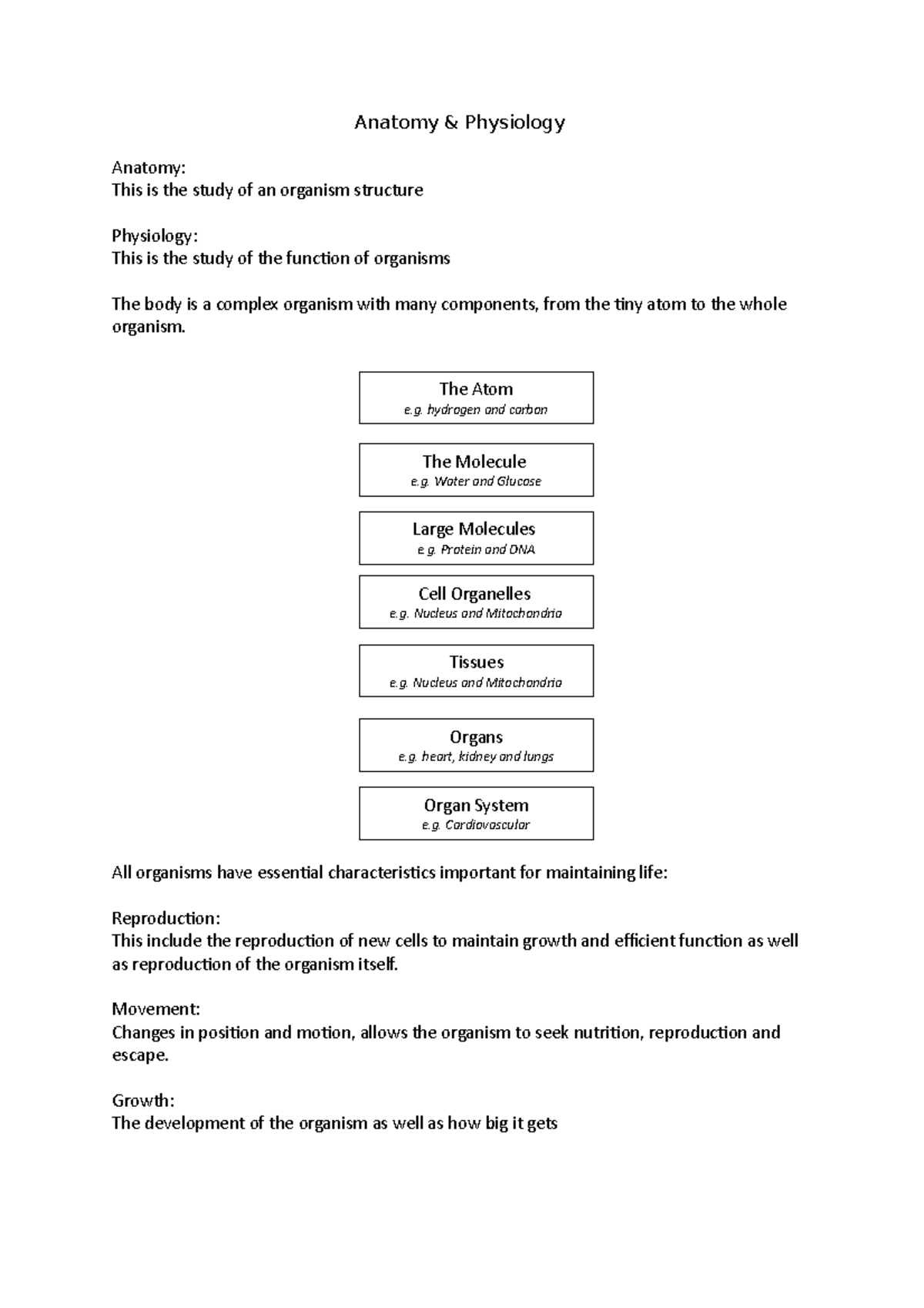 Anatomy 101 - Lecture Notes on Structure and Function of Organisms ...
