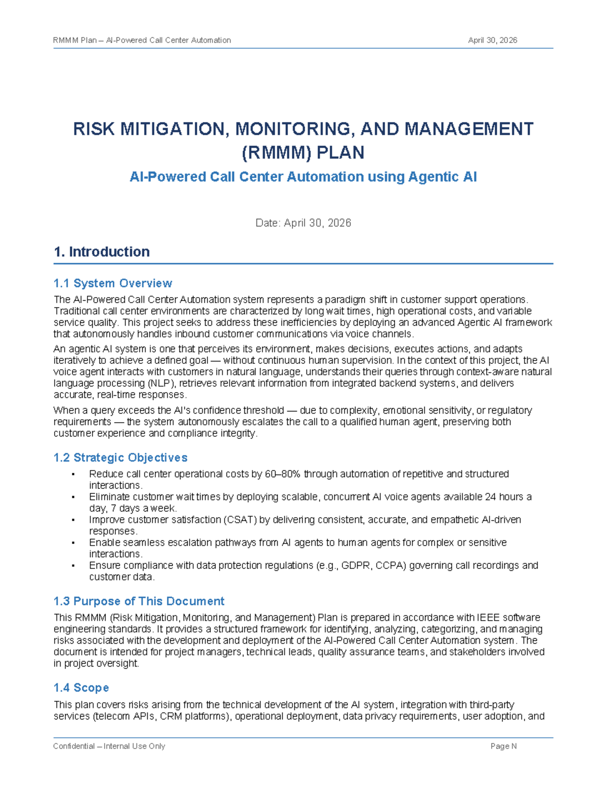 Call Center Automation Risk Mitigation Plan (April 30, 2026) - Studocu