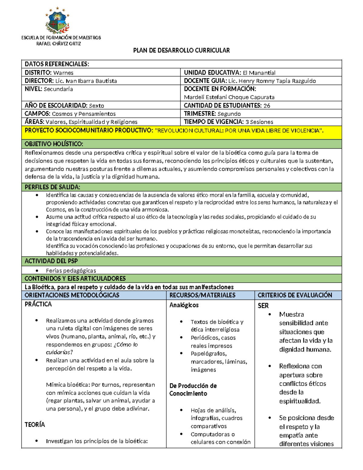 PDC 6TO - Plan de Desarrollo Curricular para Sexto Grado - Studocu