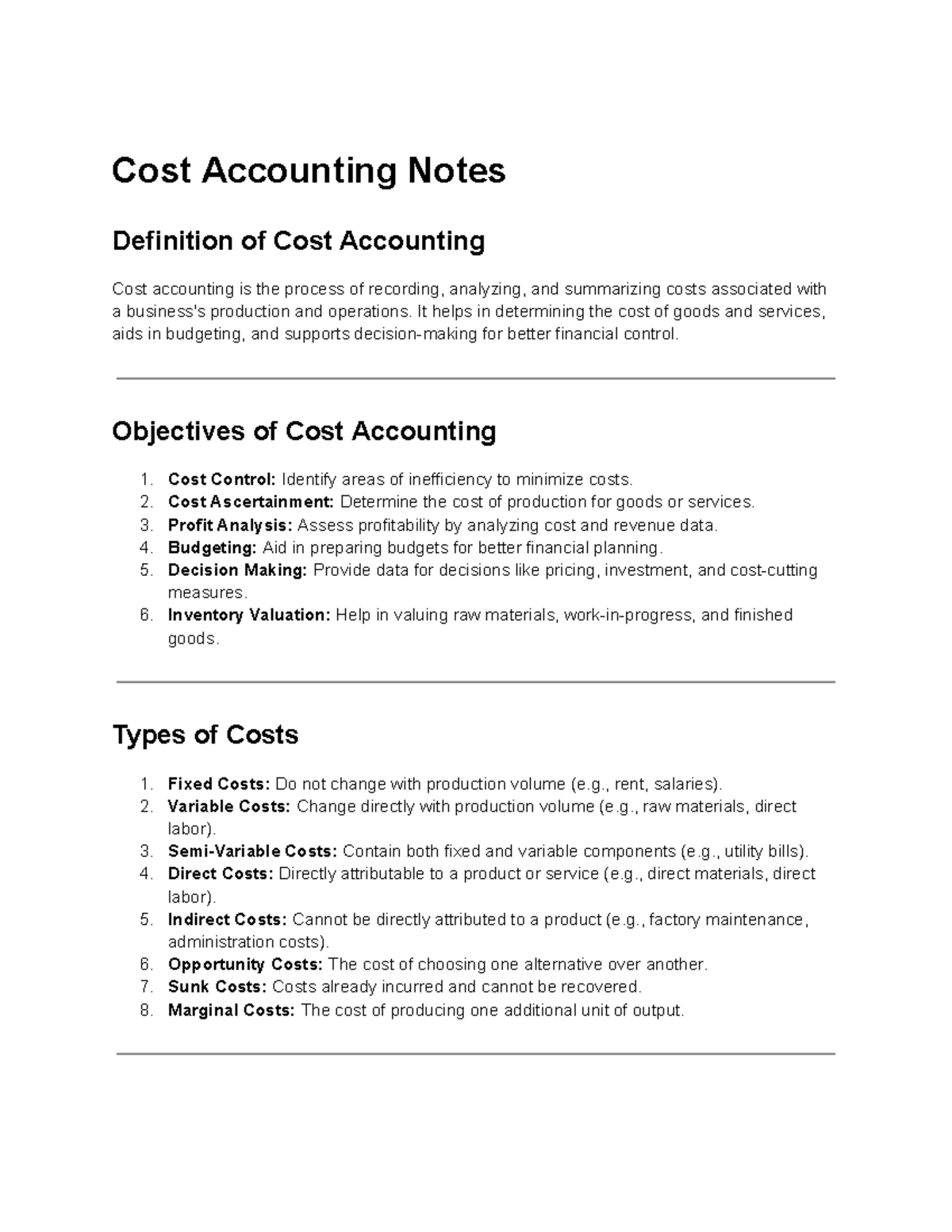 Cost Accounting Notes - Cost - Cost Accounting Notes Definition of Cost ...