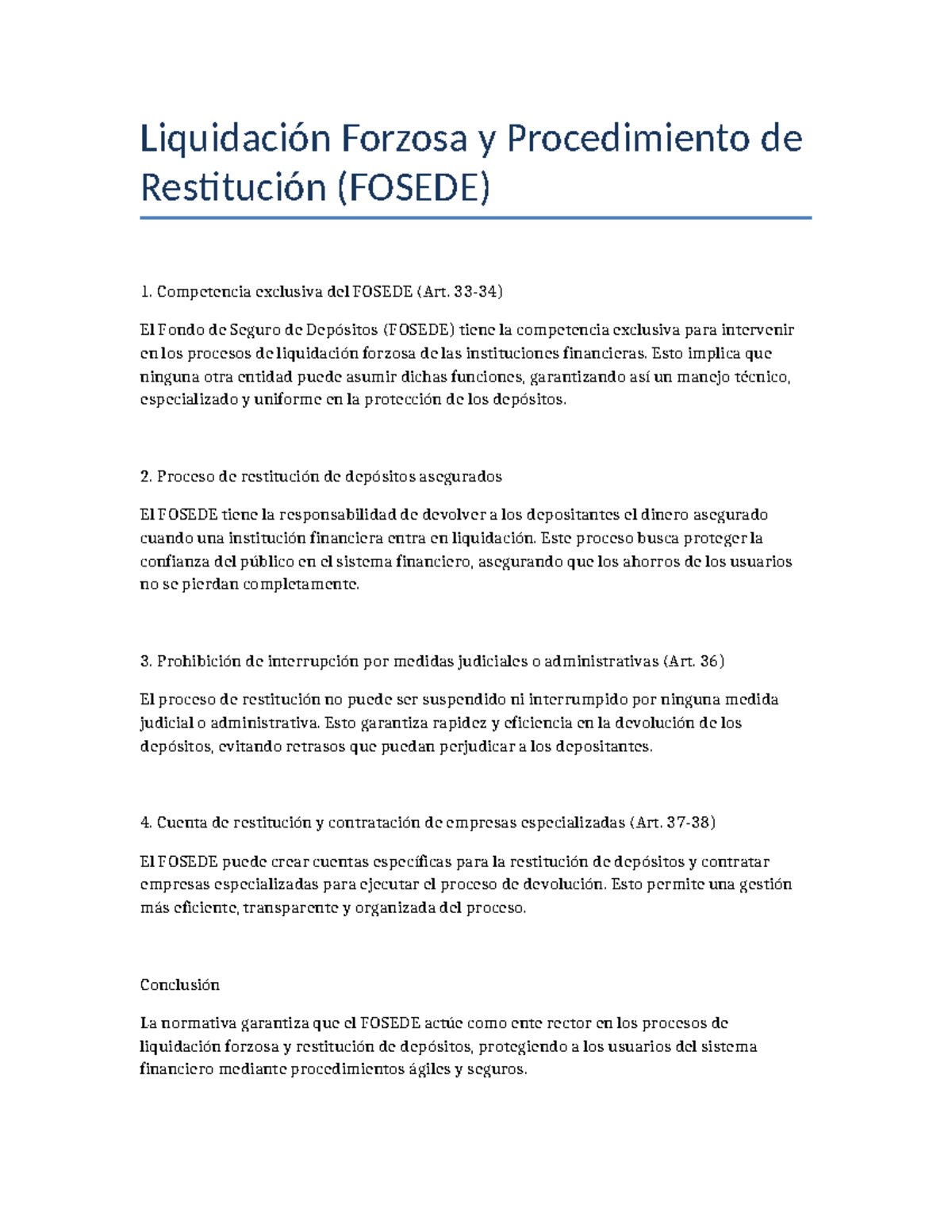 Liquidación Forzosa y Restitución de Depósitos (FOSEDE) - Studocu