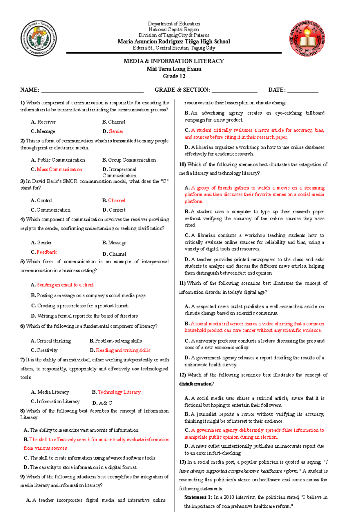MIL Midterm Long Exam - Department of Education National Capital Region ...