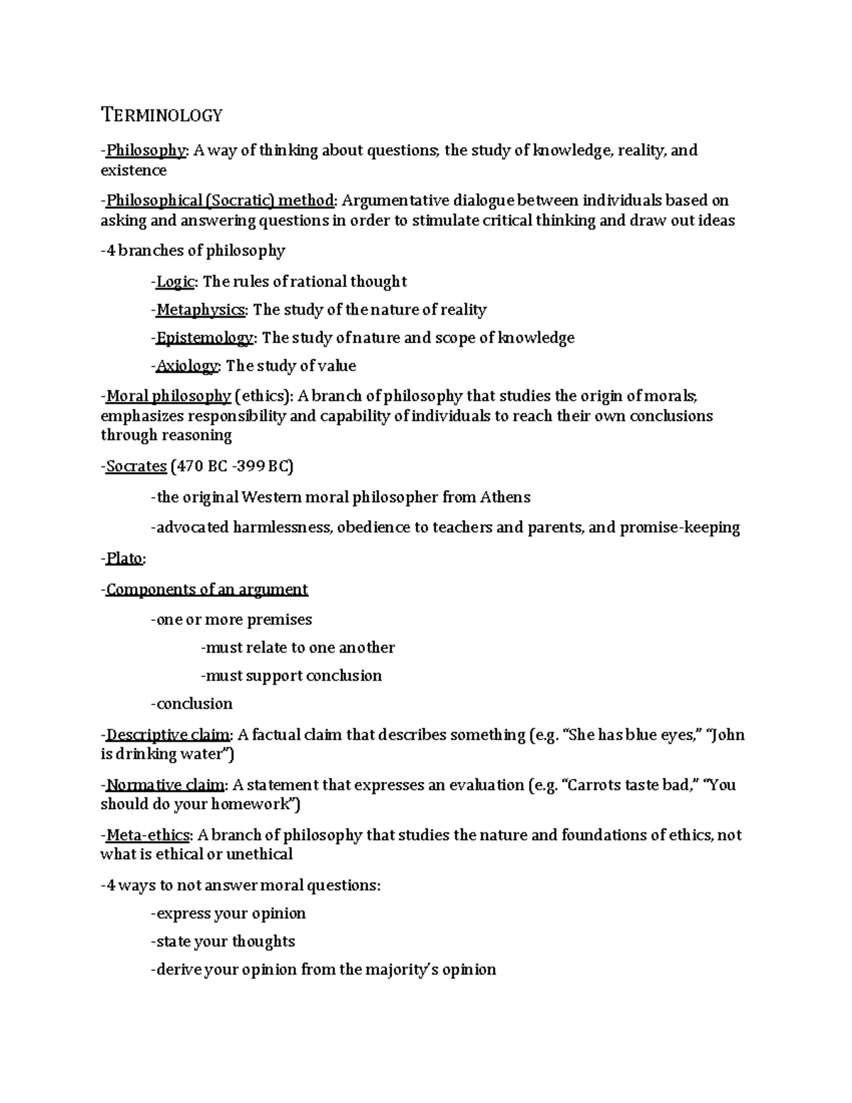 Phil101 Study Guide - Key Concepts for Exam 1 - Studocu