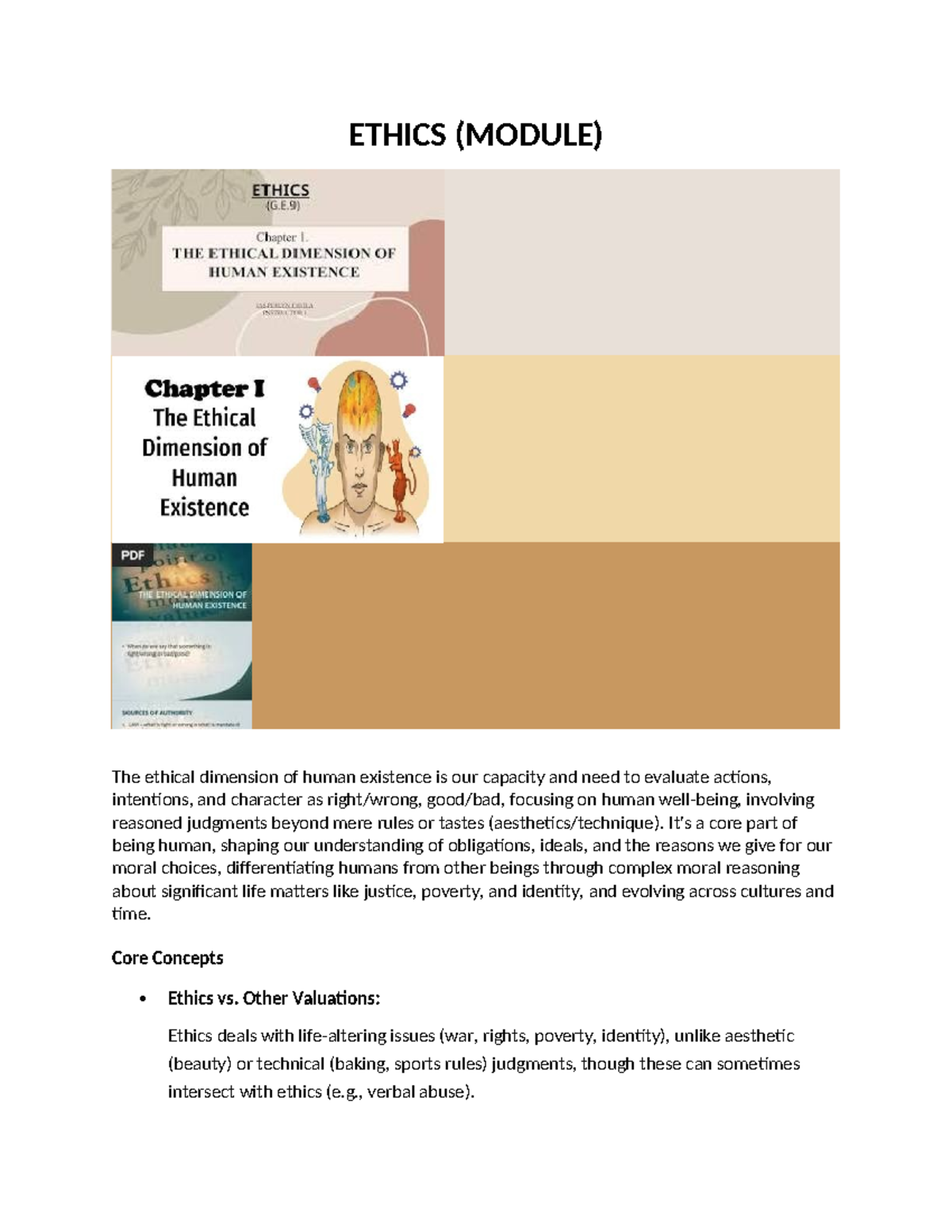 ETHICS MODULE: Key Concepts and Theories in Moral Philosophy - Studocu