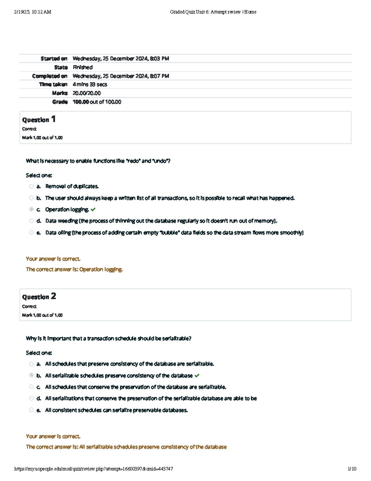 CS 3306 Graded Quiz Unit 6 Attempt Review - 100% Marks - Studocu