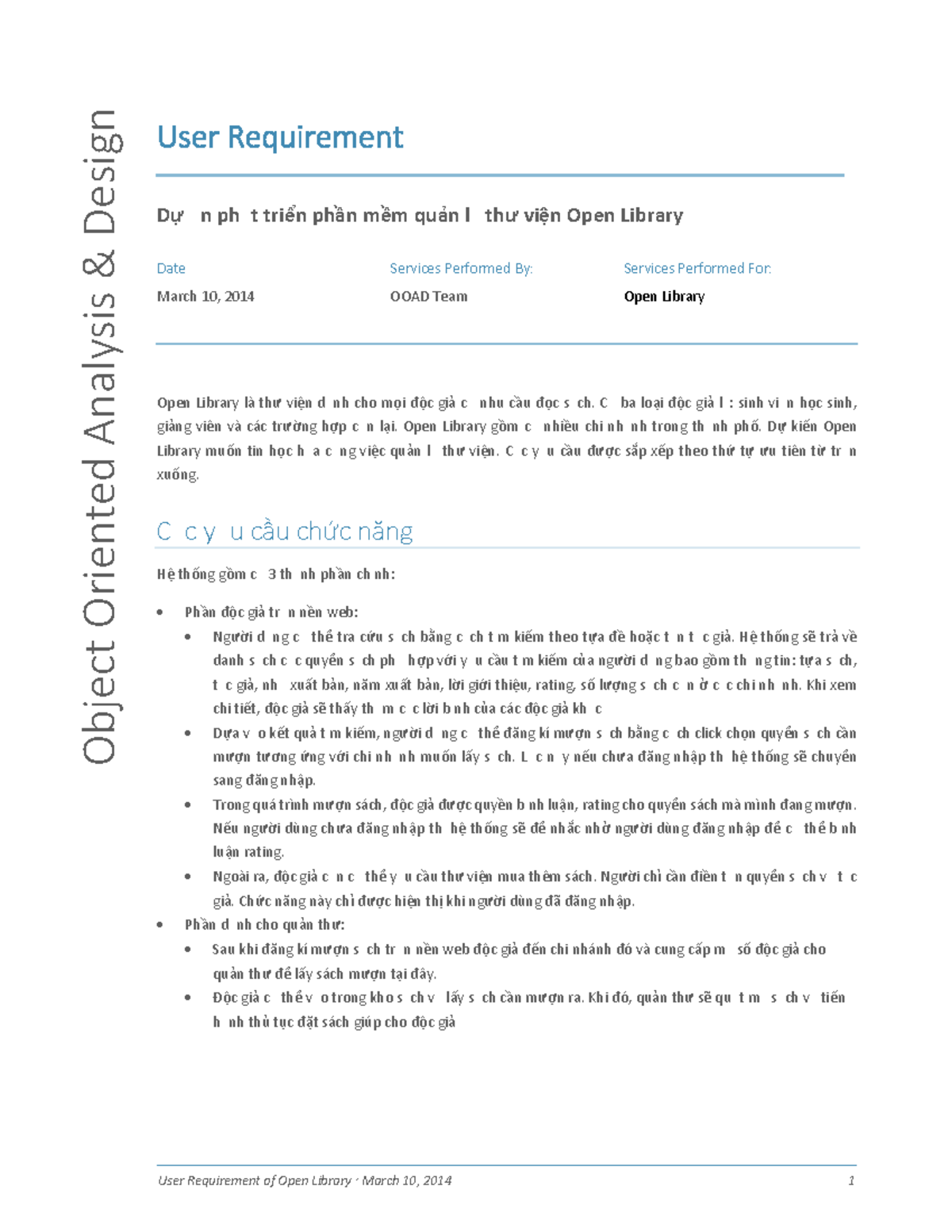 User Requirements for Open Library Management System (OOAD) - March ...