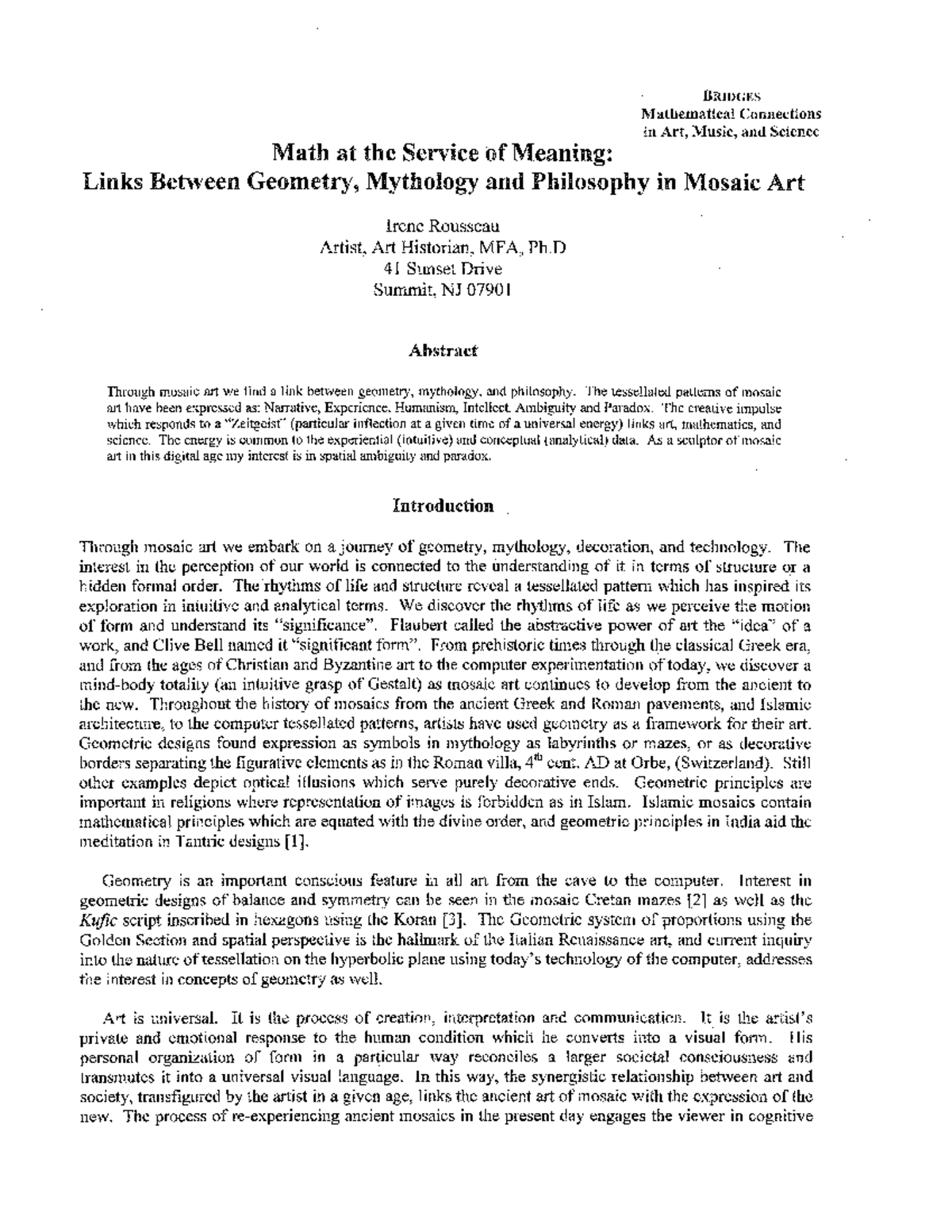 Bridges 1999-111: Exploring Geometry, Mythology, and Philosophy in ...