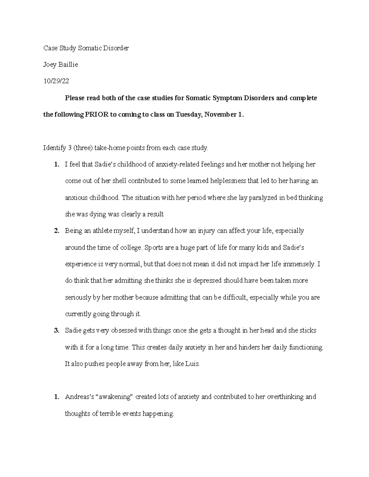 Case Study Somatic Disorder - Abnormal Psychology - Case Study Somatic ...