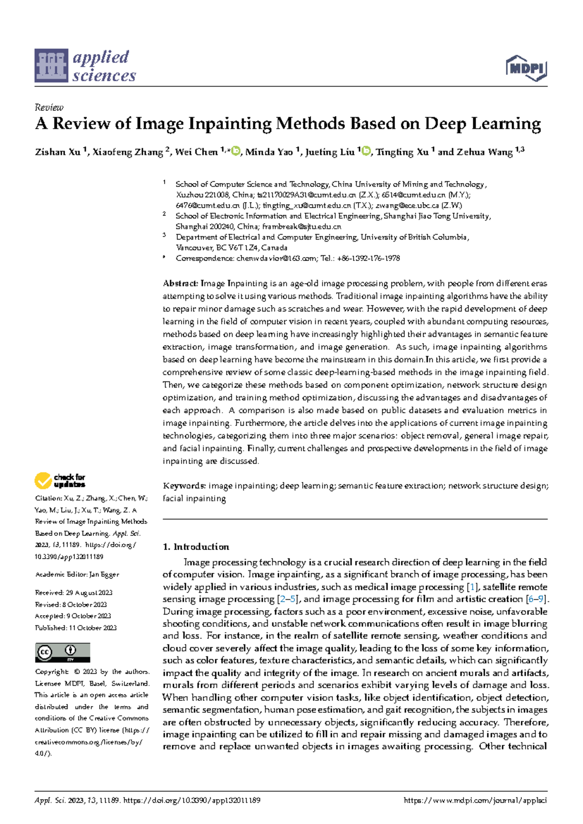 Applied Sciences Review: Deep Learning-Based Image Inpainting Methods ...