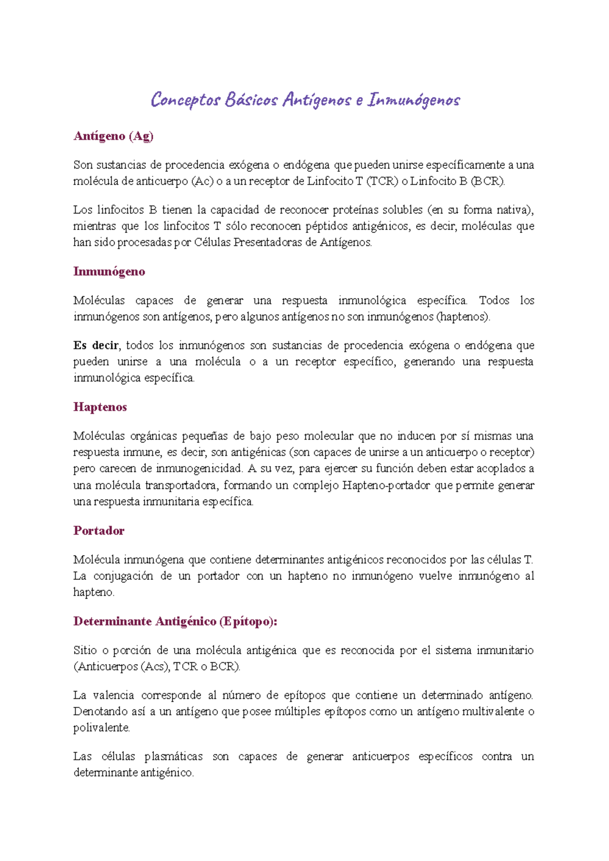 Antígenos e Inmunógenos: Conceptos Básicos y Clasificación - Studocu
