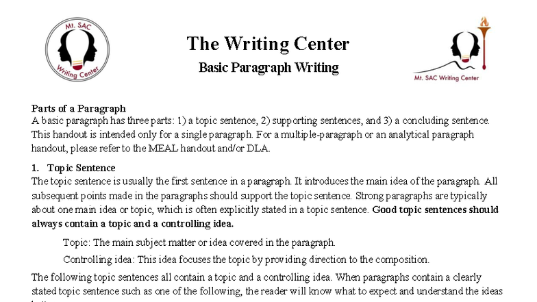 Basic Paragraph Writing Guide: Parts & Structure - Studocu