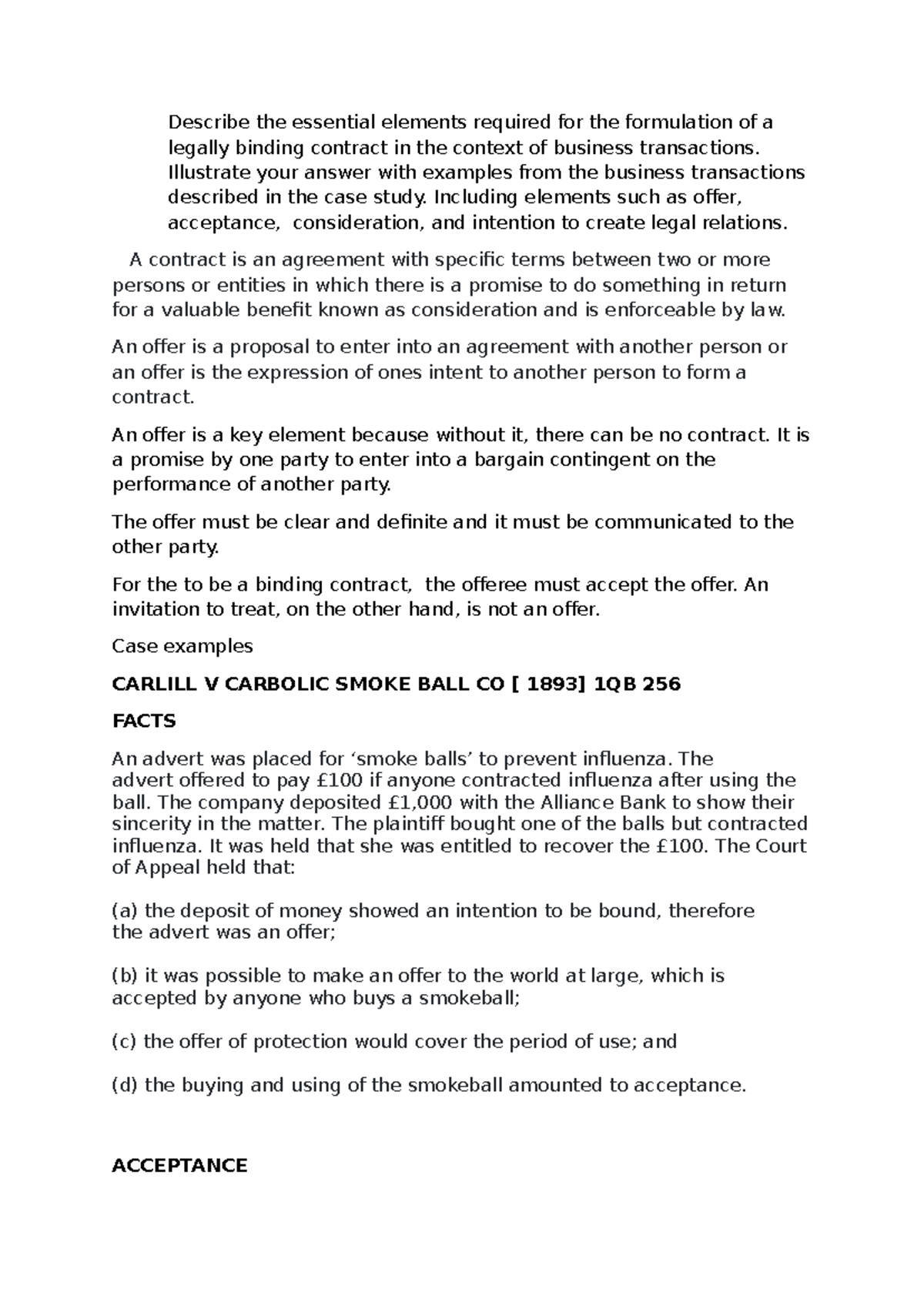 BUS 101: Essential Elements of Legally Binding Contracts - Studocu
